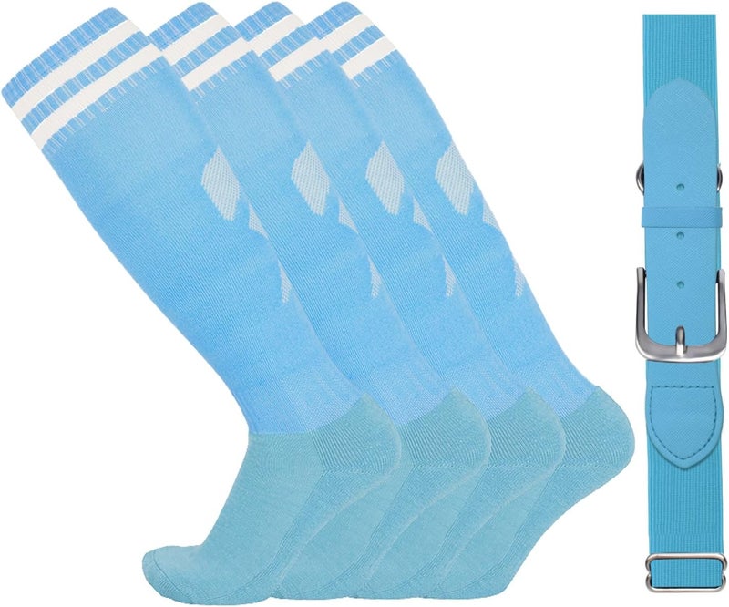 EDCYF Kids Baseball or Softball Socks and Belt Combo Set Softball Knee Socks High Tube Soccer Socks for Youth Boys Girls - Image 1